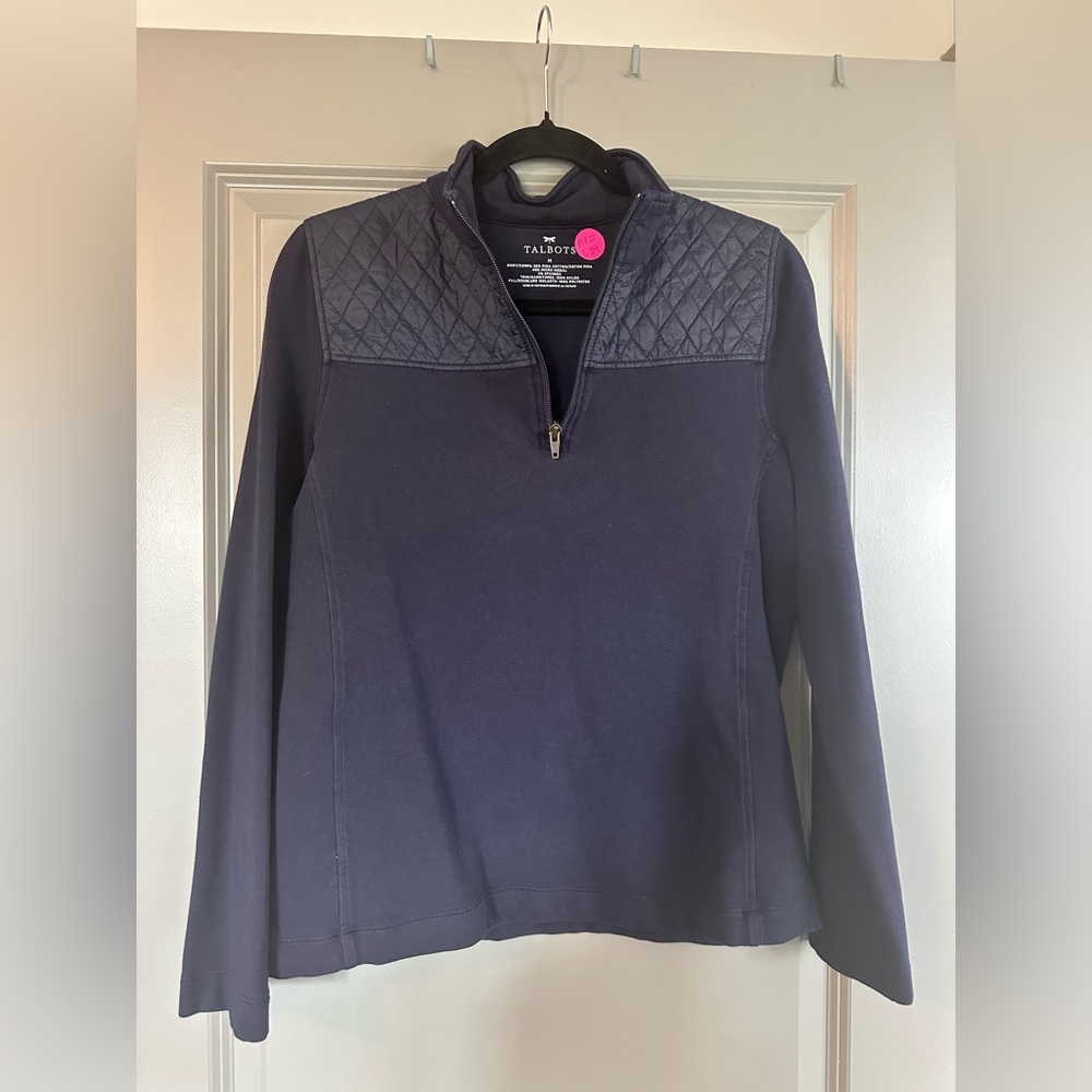 Talbots Quilted 3/4 Zip Pima Cotton Pullover